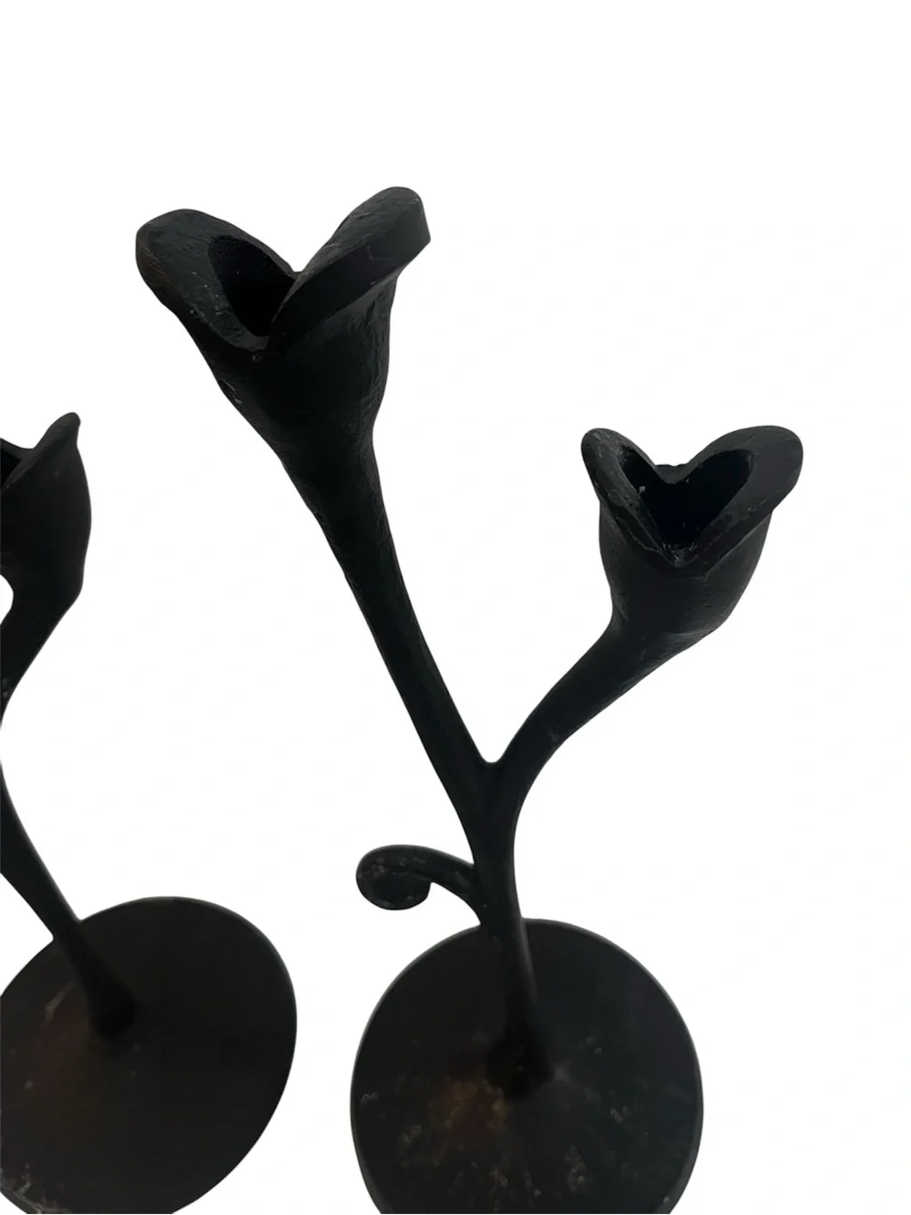 Pair Of Pottery Barn Candle Holders Botanical Bougeoir Forged Iron Black 14”